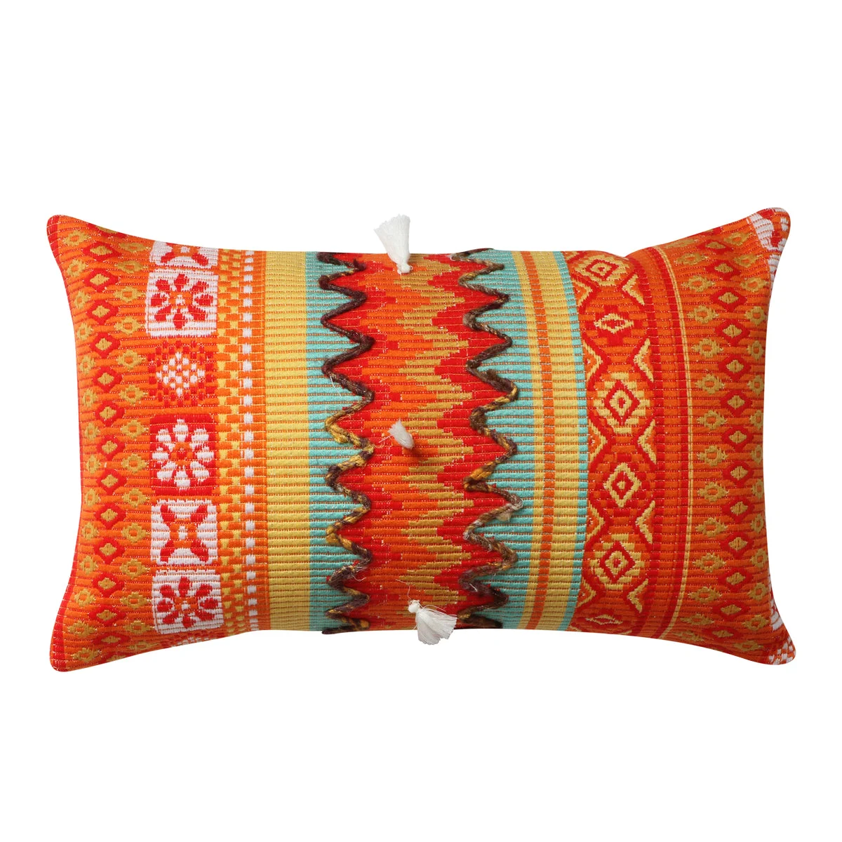 Benzara BM221667 20 x 12 Handwoven Cotton Accent Pillow with Jacquard Print, Orange