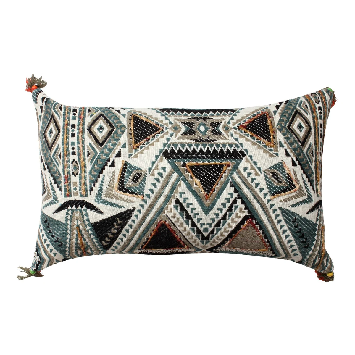 Benzara BM221668 20 x 12 Handwoven Cotton Accent Pillow with Abstract Print, White and Blue