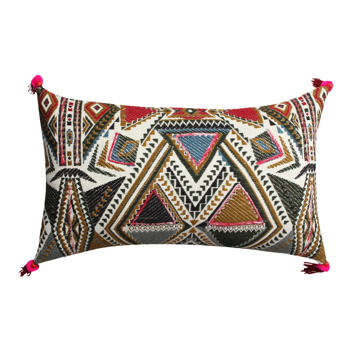 Benzara BM221670 20 x 12 Handwoven Cotton Accent Pillow with Abstract Print, Multicolor