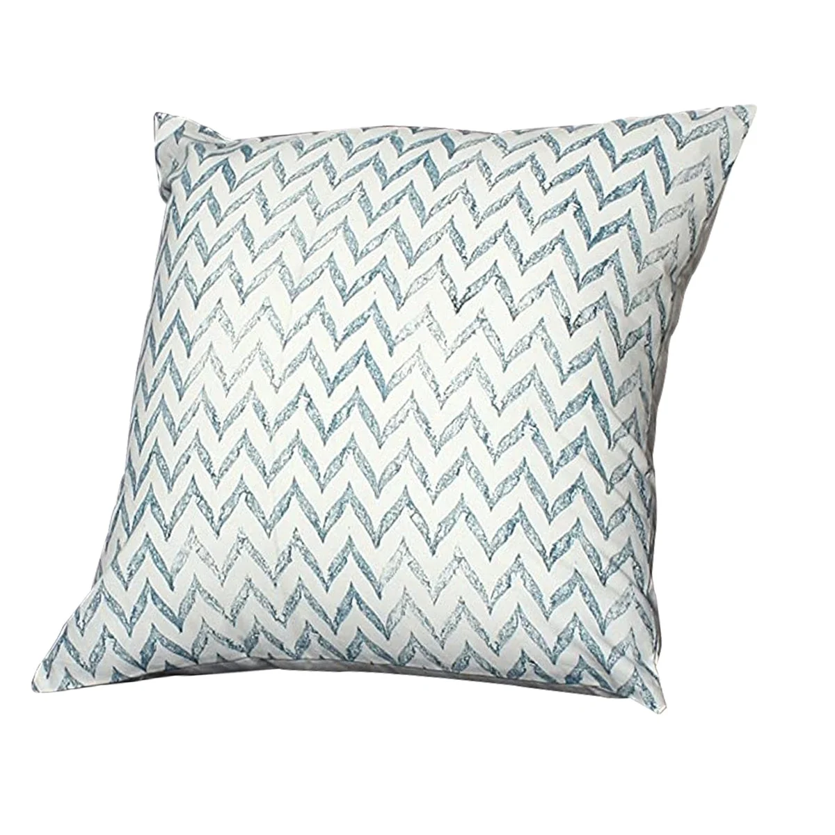 Benzara BM221684 2 Piece Accent Pillow with Palmette and Chevron Print, White and Blue