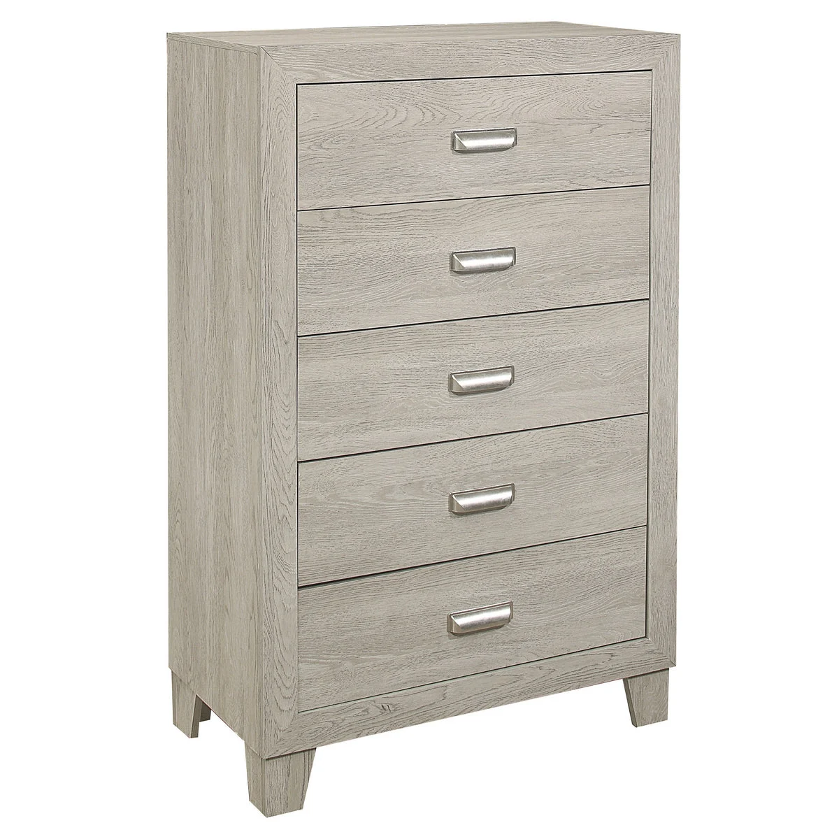 Benzara 5 Drawer Wooden Chest with Grain Details and Cup Pulls, Light Brown