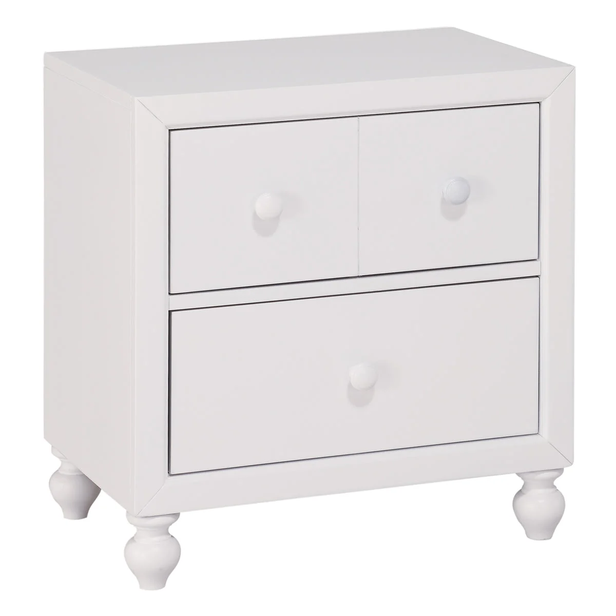 Benzara 2 Drawer Wooden Nightstand with Turned Legs, White