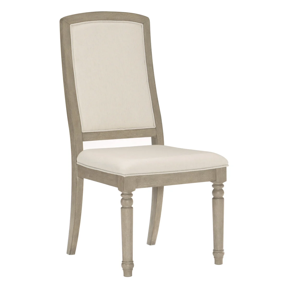 Benzara Wooden Frame Fabric Curved Back Side Chair with Turned Legs, Set of 2,Brown