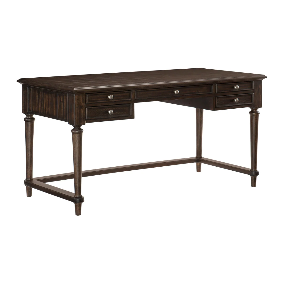 Benzara 3 Drawer Wooden Plank Style Writing Desk with Turned Legs, Cherry Brown