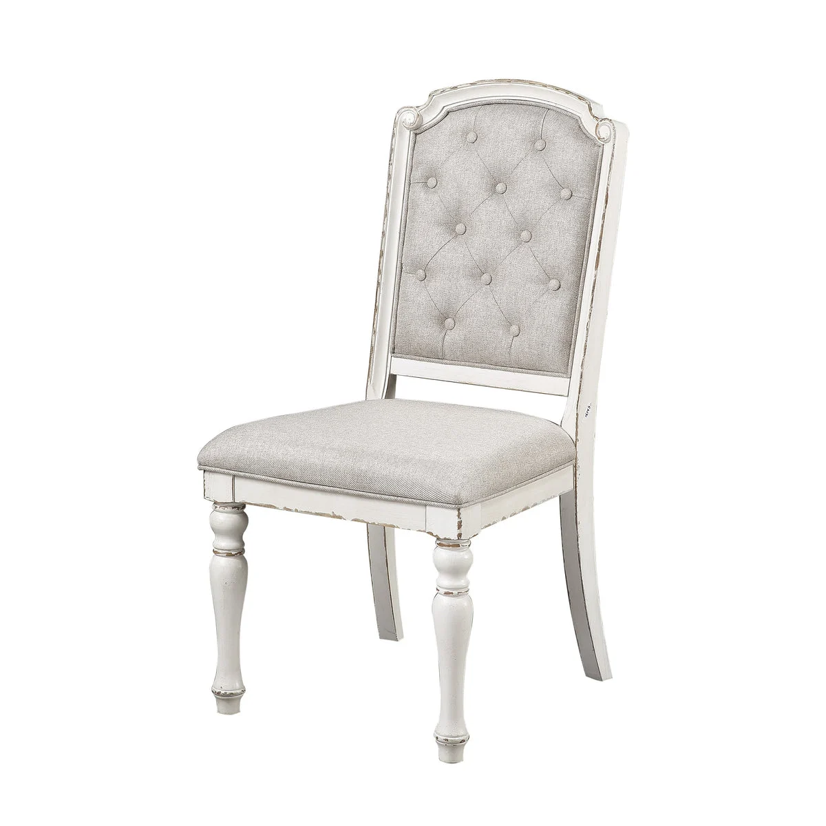 Benzara Fabric Side Chair with Button Tufted Back, Set of 2, Antique White and Gray