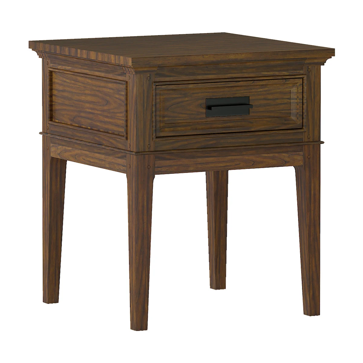 Benzara 1 Drawer Wooden End Table with Horizontal Metal Pull and Tapered Legs,Brown