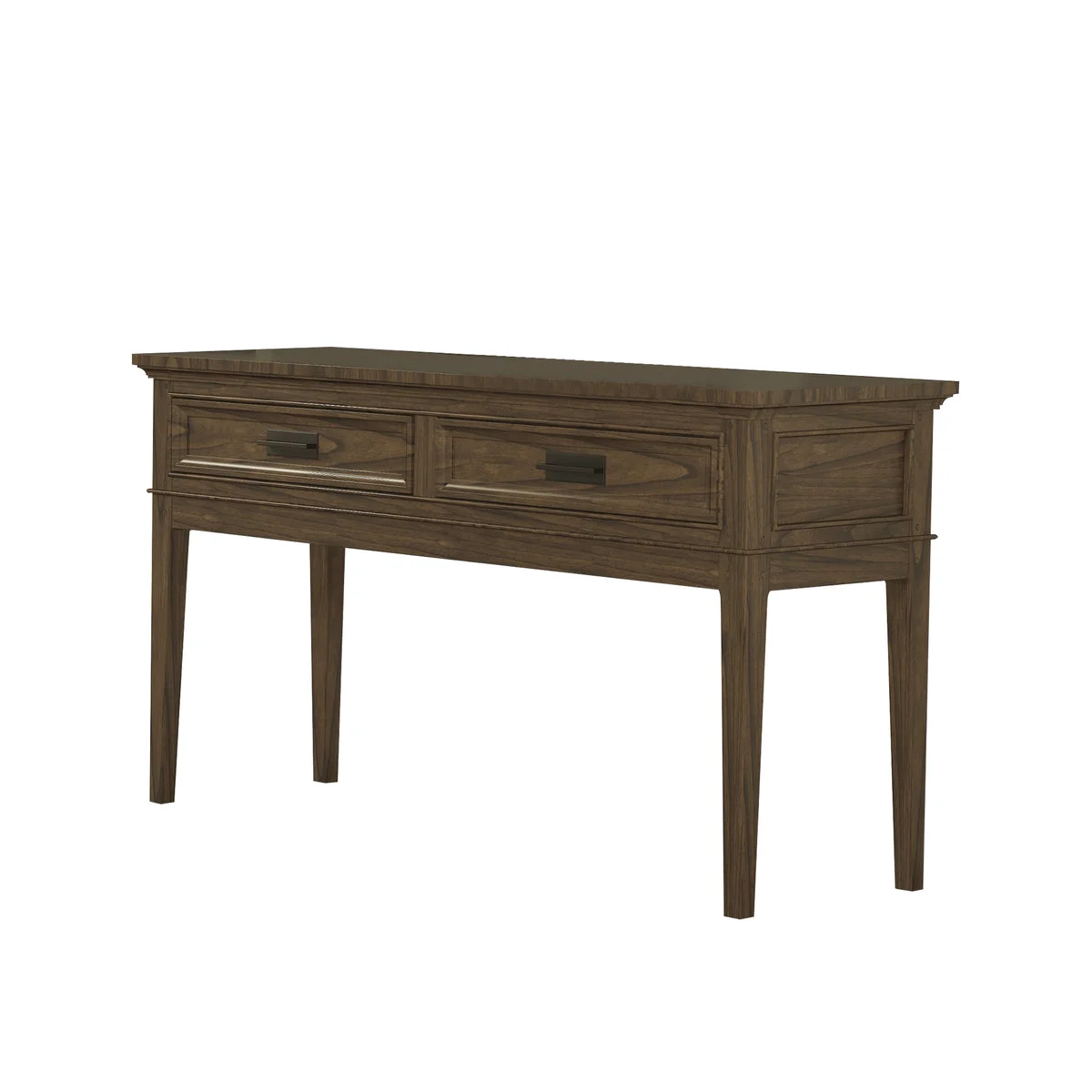 Benzara 2 Drawer Sofa Table with Horizontal Metal Pull and Tapered Legs, Brown