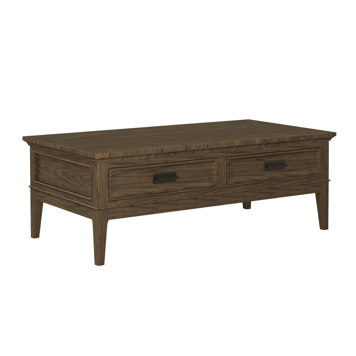 Benzara 2 Drawer Cocktail Table with Horizontal Metal Pull and Tapered Legs, Brown