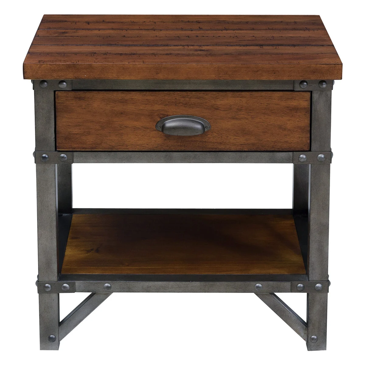 Benzara Wooden Nightstand with Metal Block Legs and Open Shelf, Brown