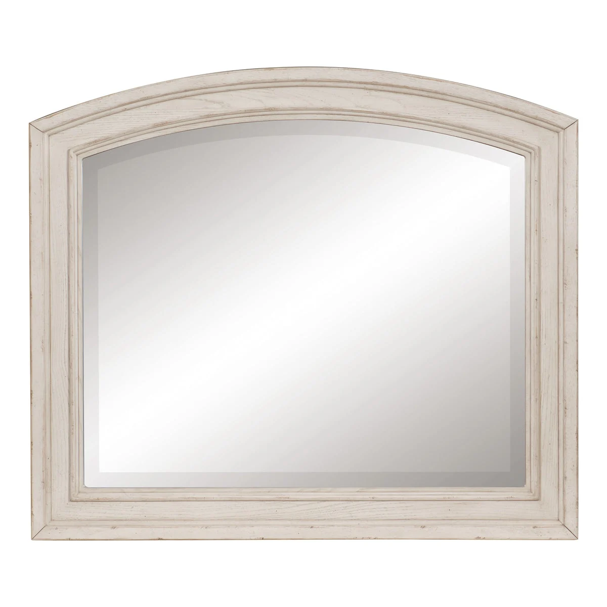 Benzara Wooden BevelLed Mirror with Raised Edges and Curved Top, Antique White