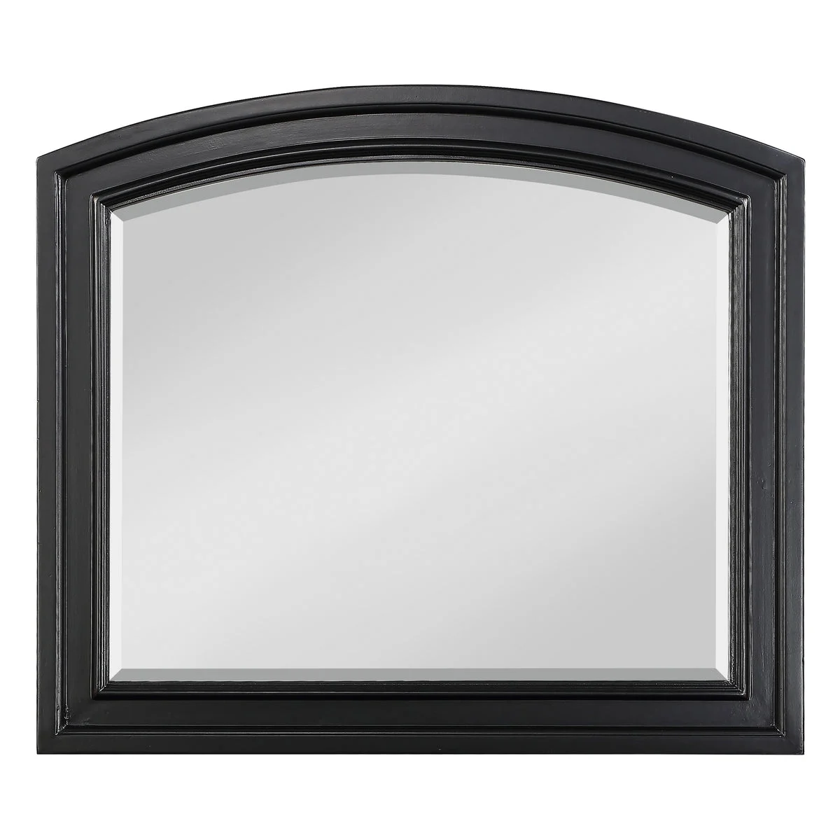 Benzara Wooden Mirror with Raised Edges and Curved Top, Black