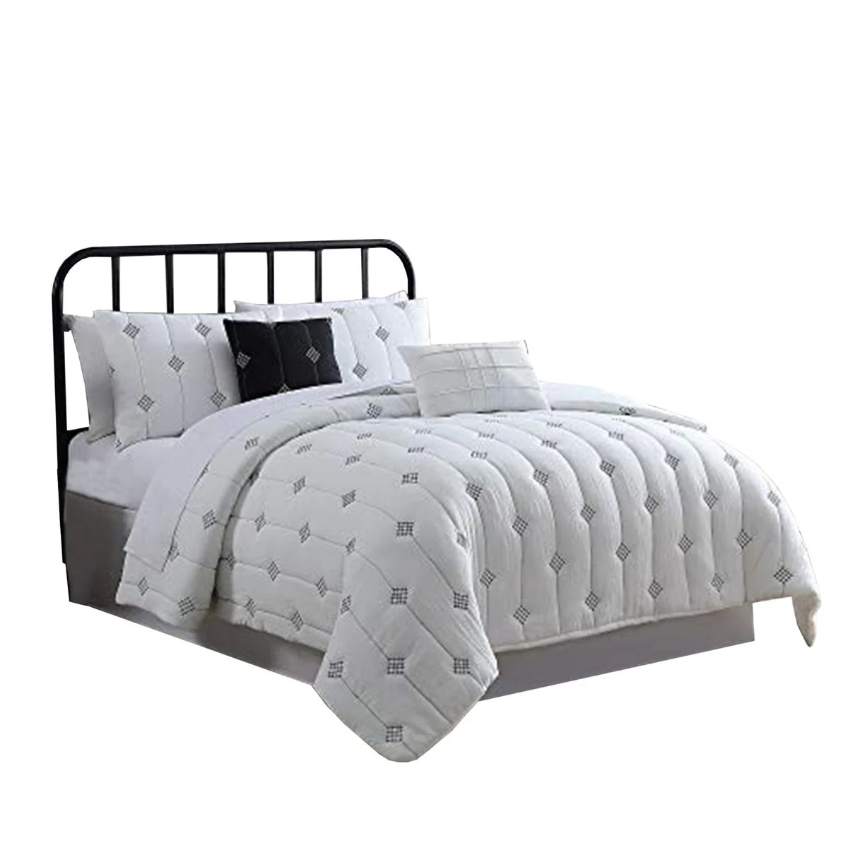 Benzara Bucharest 5 Piece Embroidered Queen Comforter Set with Pleats, White