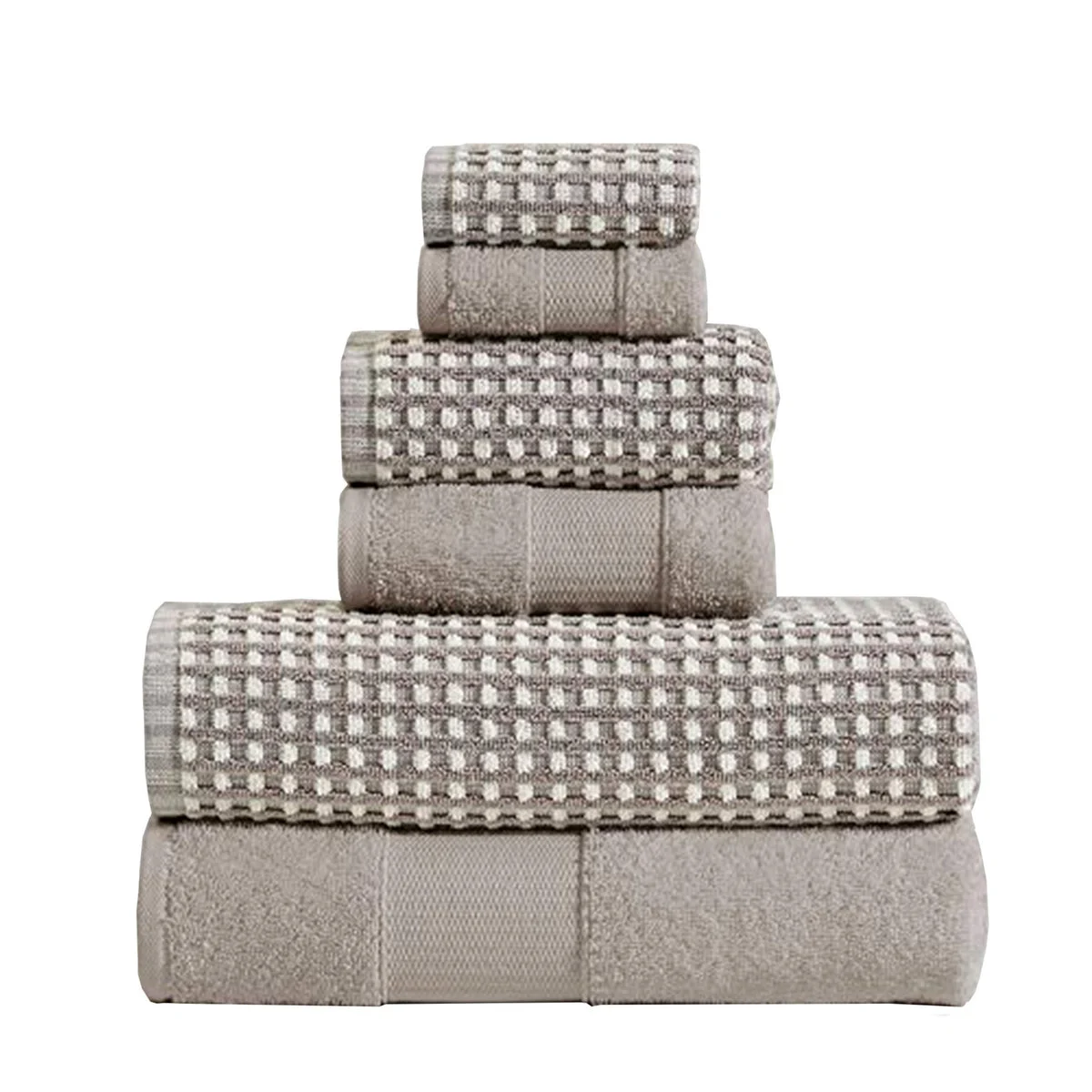 Benzara Porto 6 Piece Dual Tone Towel Set with Jacquard Grid Pattern , Beige