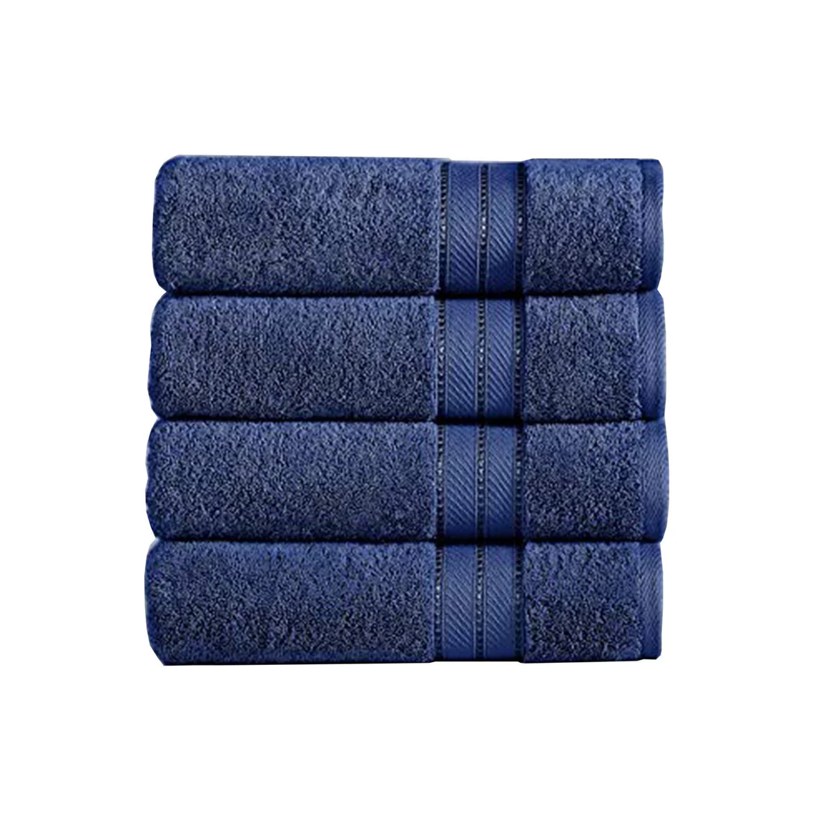 Benzara Bergamo 4 Piece Spun loft Towels with Stripe and Twill Weave ,Dark Blue