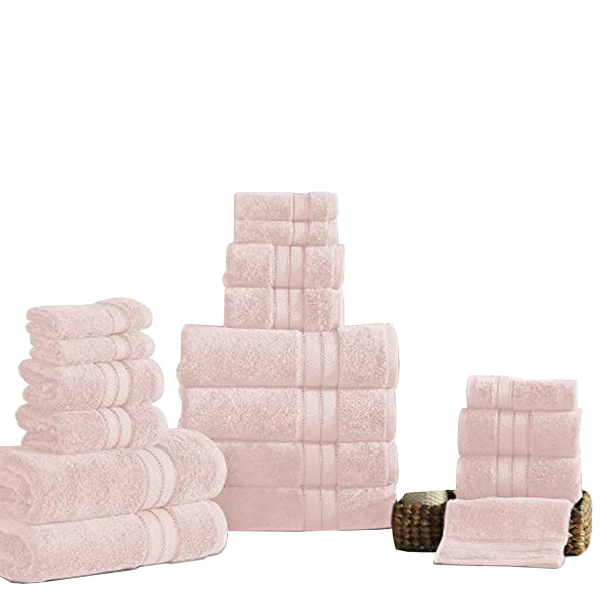 Benzara Bergamo 18 Piece Spun loft Towel Set with Striped Pattern , Pink