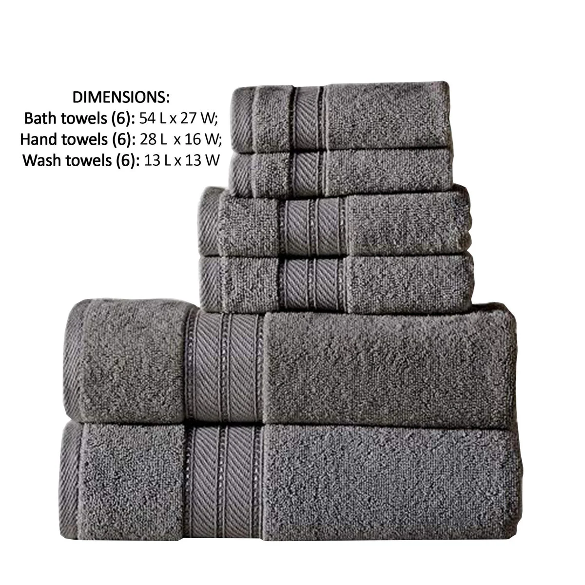 Benzara Bergamo 6 Piece Spun loft Towel Set with Twill Weaving , Charcoal Gray