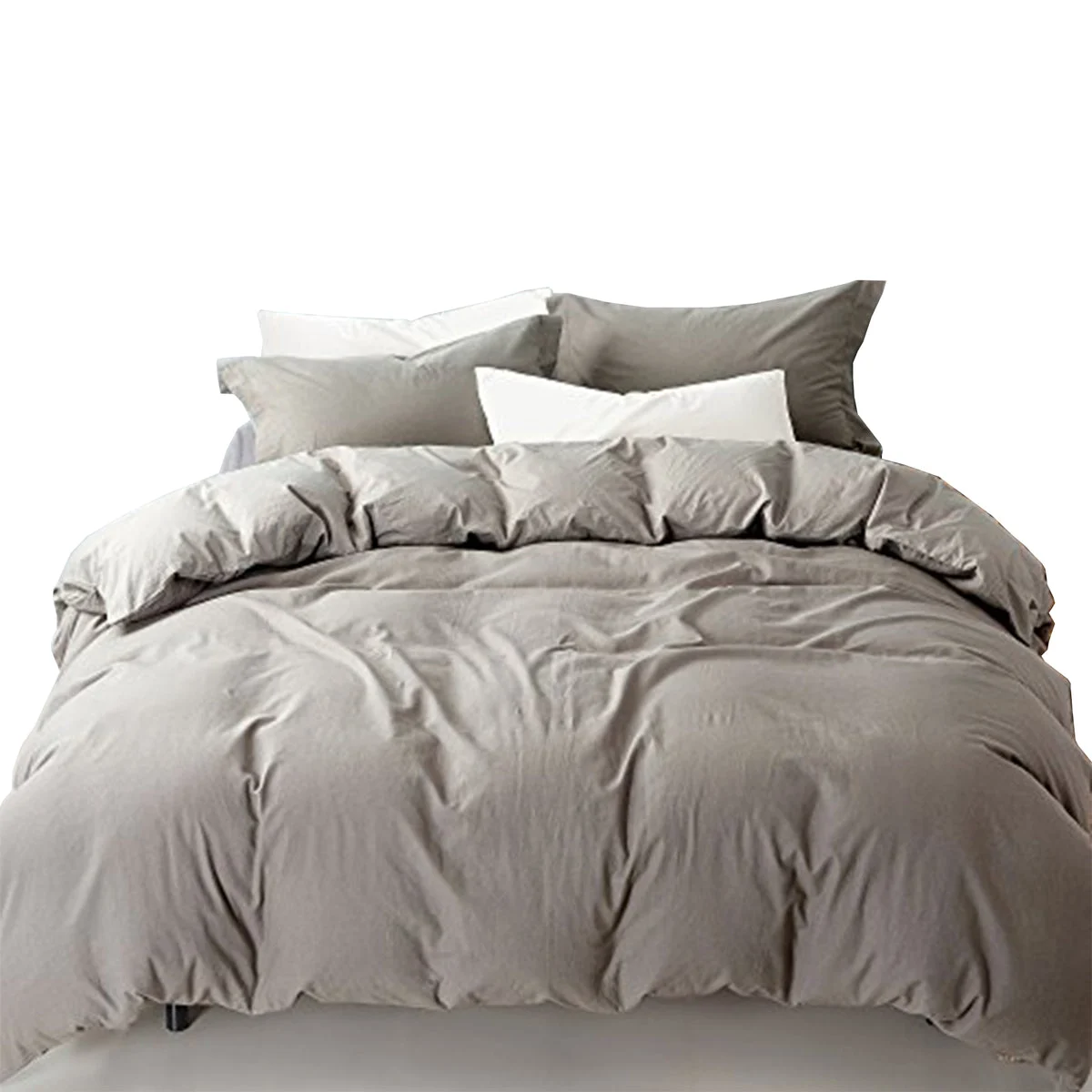 Benzara Halden 3 Piece Linen King Size Duvet Set, Platinum Gray