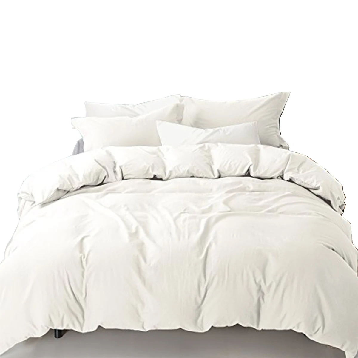 Benzara Halden 3 Piece Linen Queen Size Duvet Set, White