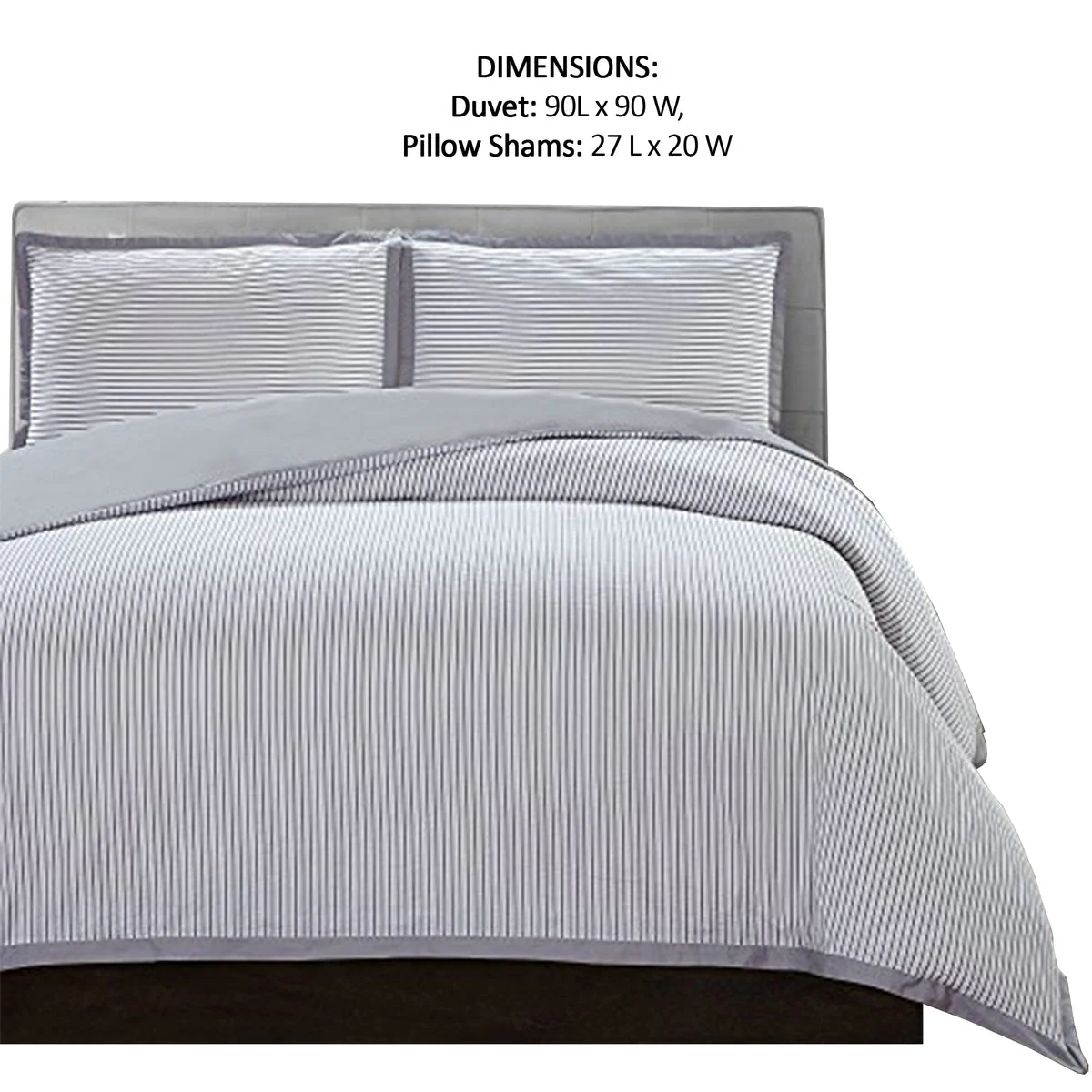 Benzara Halden 3 Piece Queen Size Duvet Set with Seersucker Design, Gray