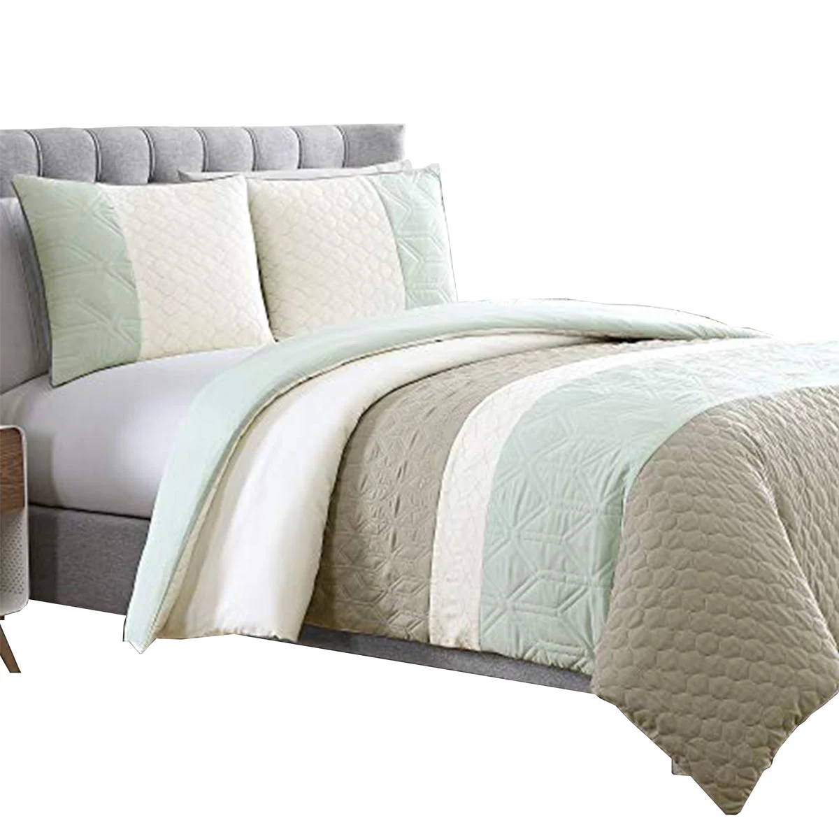 Benzara Skien 3 Piece King Duvet Set with Geometric Stitching, Multicolor