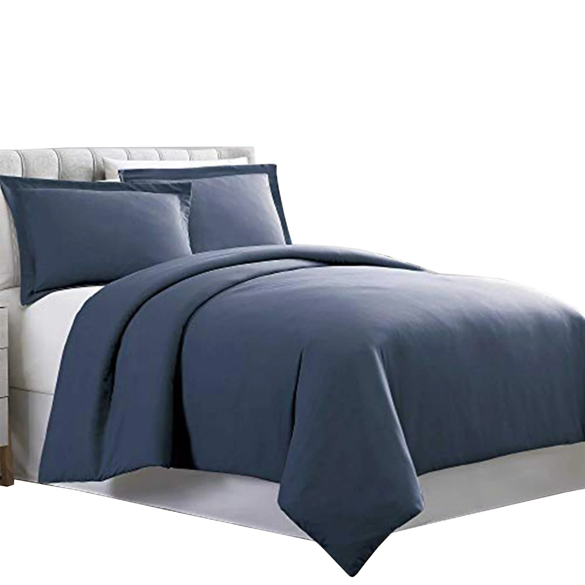 Benzara Horten 3 Piece King Size Microfiber Duvet Set, Navy Blue