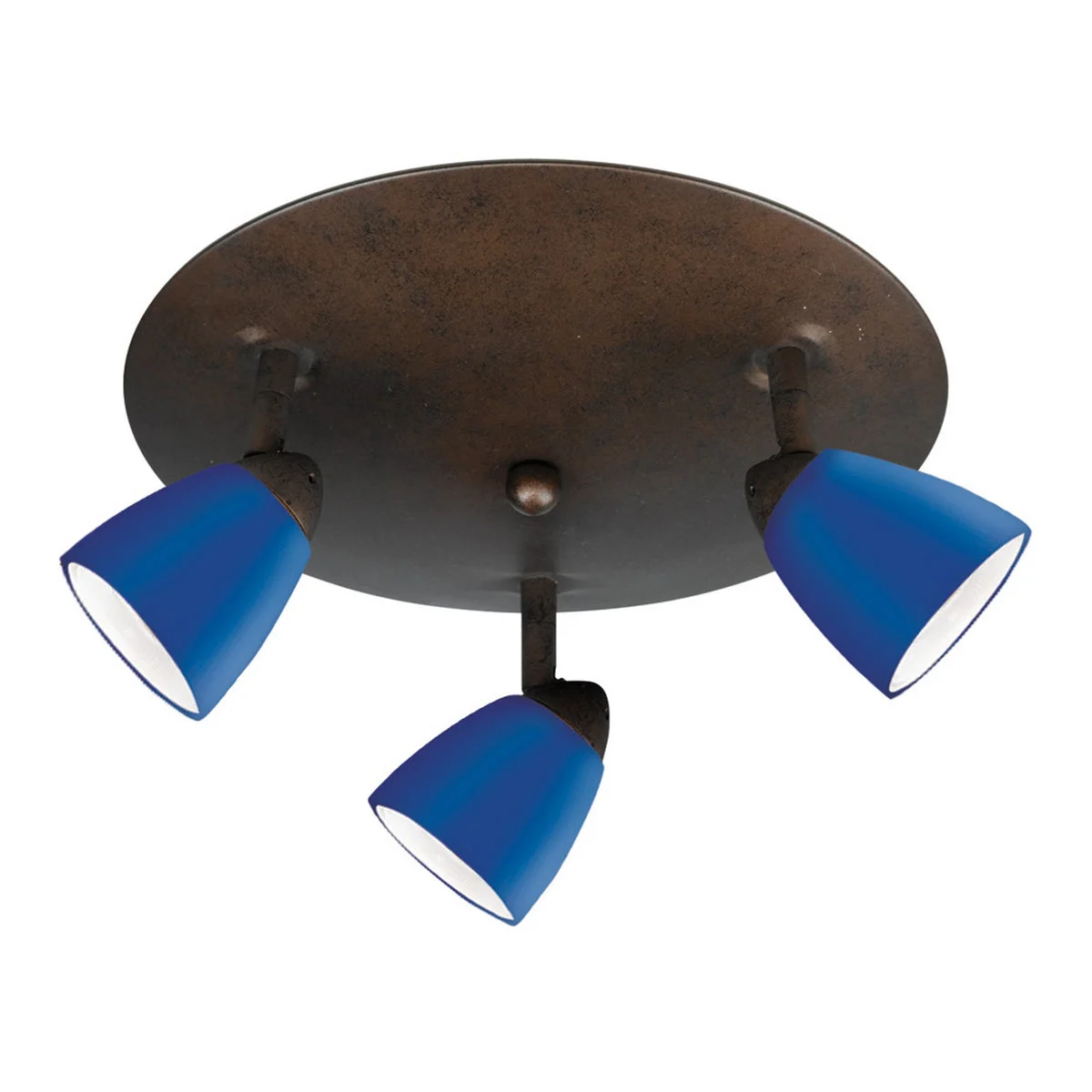 Benzara 3 Light Glass Shade 120V Metal Ceiling Fixture, Bronze and Blue