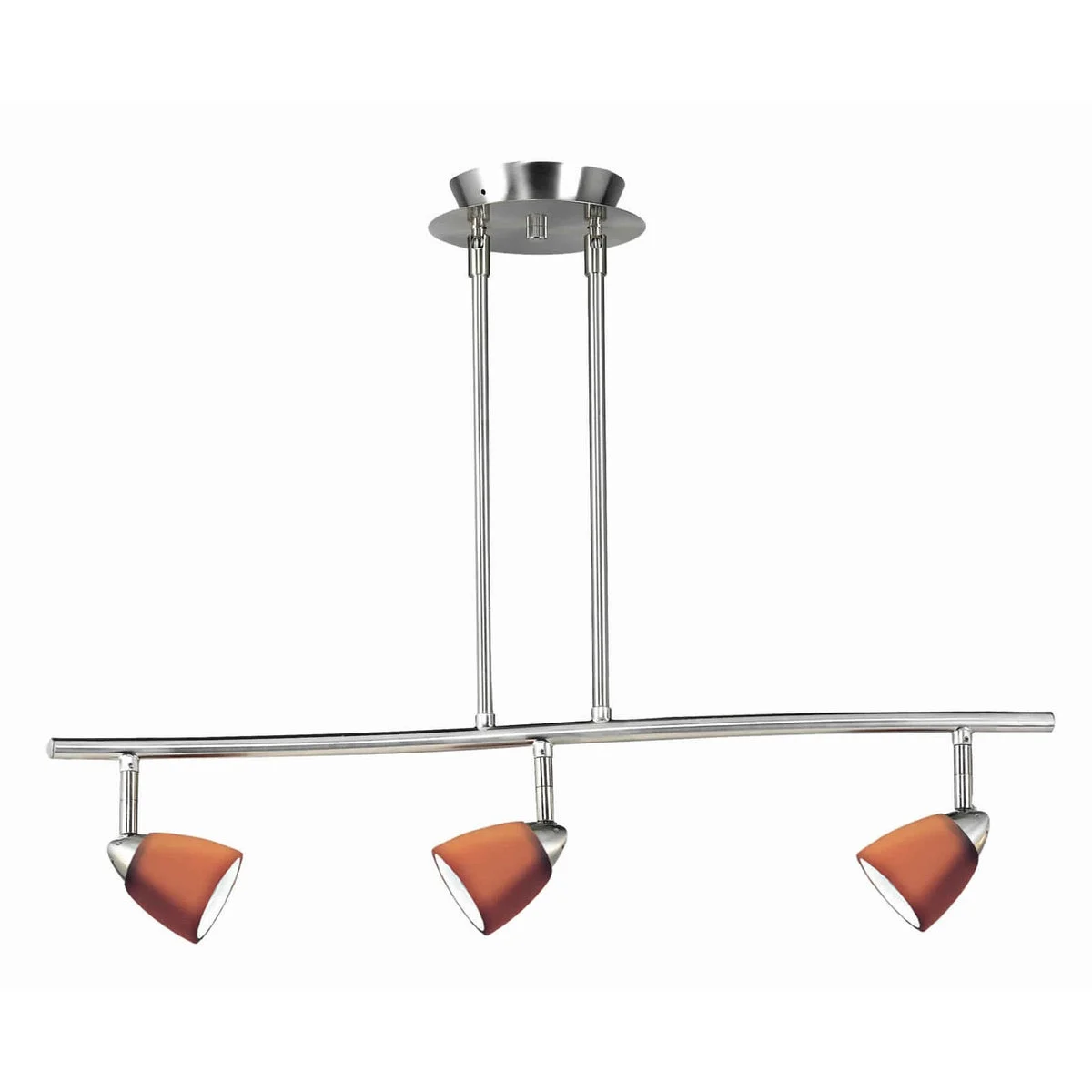 Benzara 3 Light 120V Metal Track Light Fixture with Glass Shade, Silver and Orange