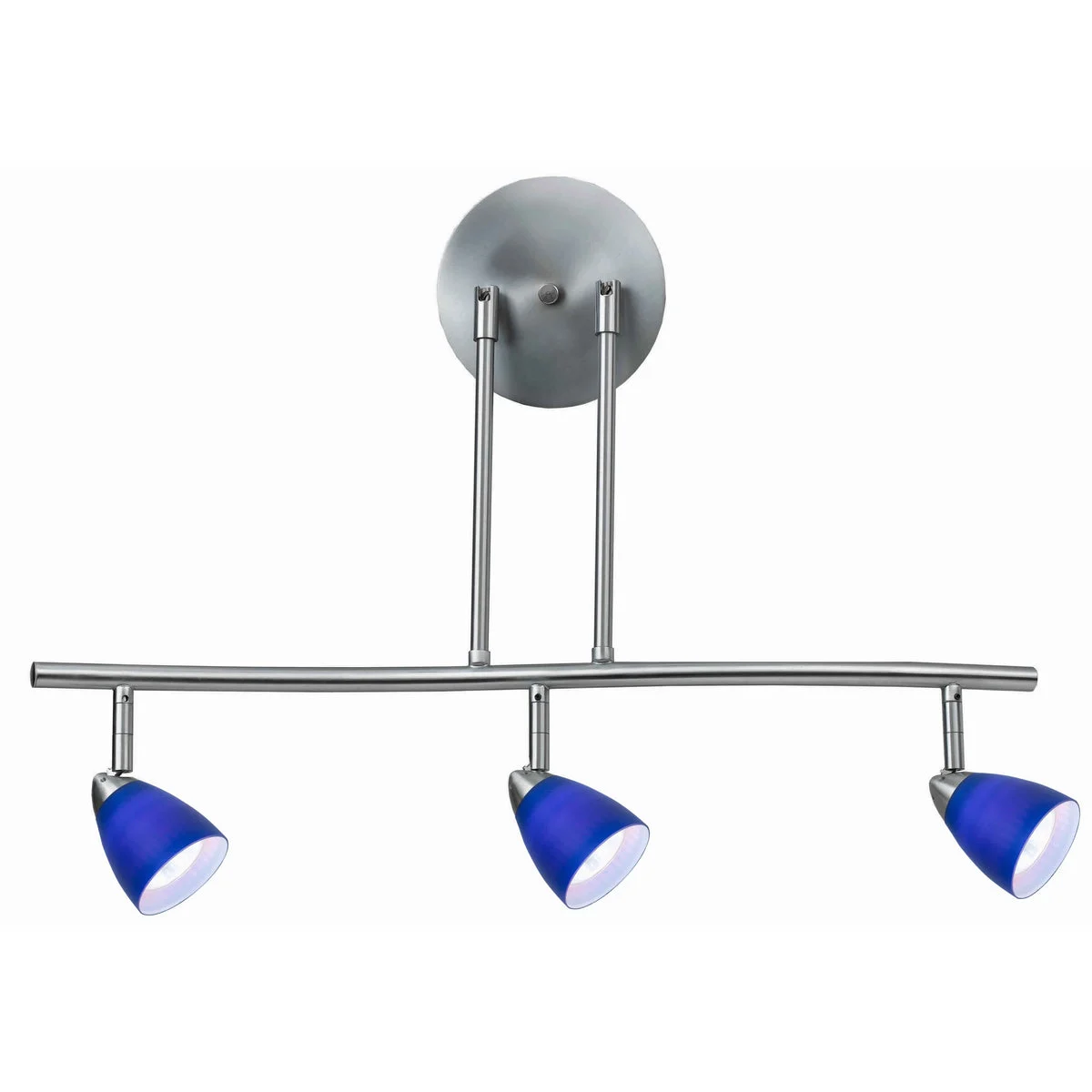 Benzara 3 Light 120V Metal Track Light Fixture with Glass Shade, Silver and Blue
