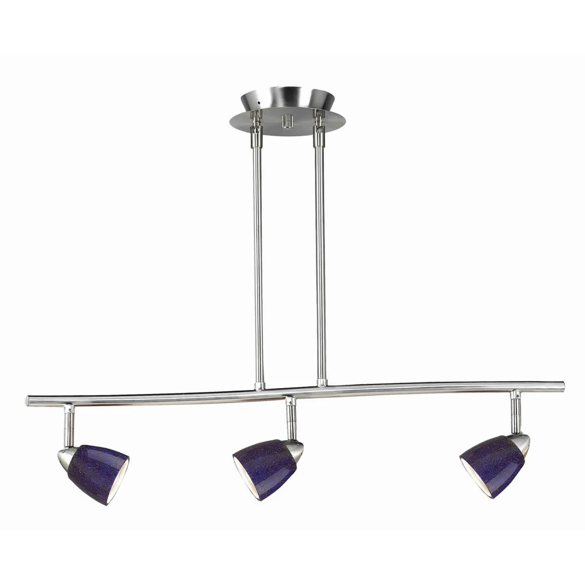 Benzara 3 Light 120V Metal Track Light Fixture with Glass Shade, Blue and Silver