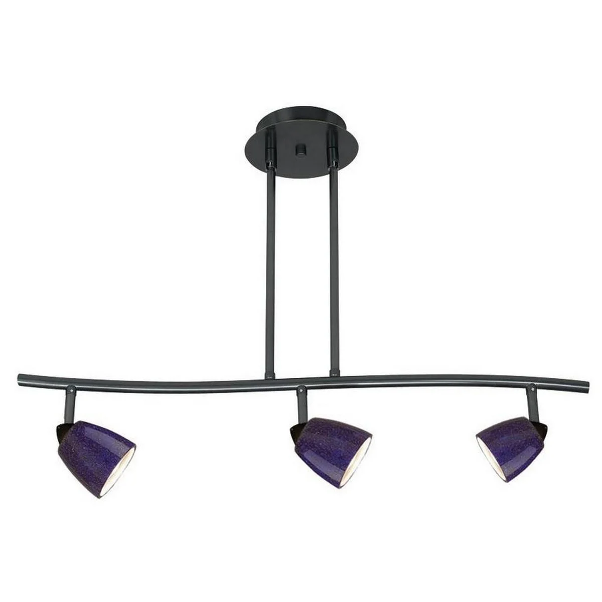 Benzara 3 Light 120V Metal Track Light Fixture with Glass Shade, Black and Blue