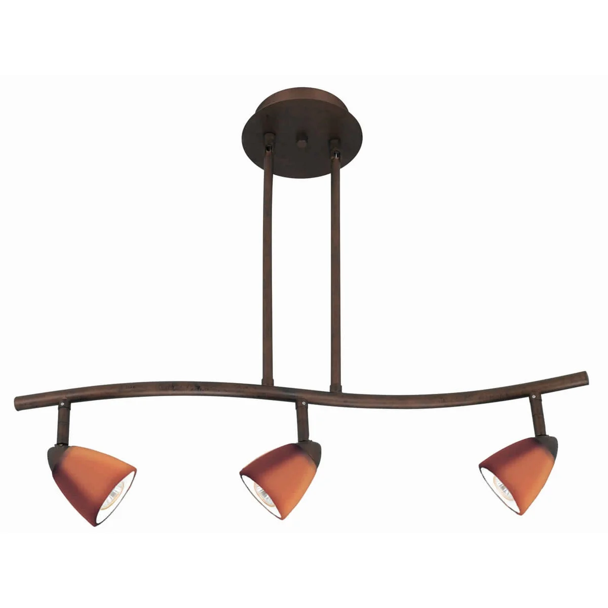 Benzara 3 Light 120V Metal Track Light Fixture with Glass Shade, Bronze and Orange