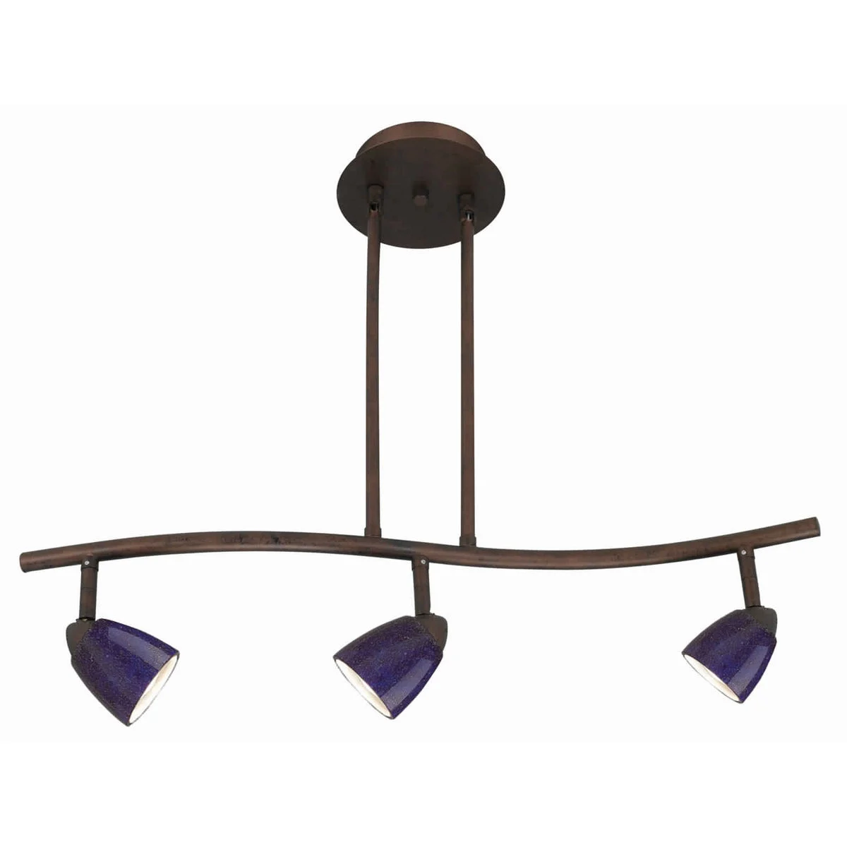 Benzara 3 Light 120V Metal Track Light Fixture with Glass Shade, Bronze and Blue