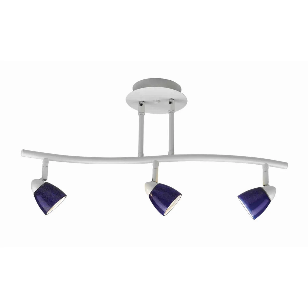 Benzara 3 Light 120V Metal Track Light Fixture with Glass Shade, White and Blue