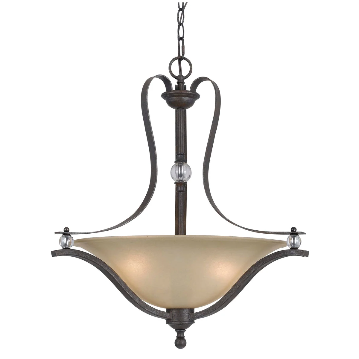 Benzara 3 Bulb Bowl Style Glass Pendant Fixture with Metal Frame, Gray and Bronze
