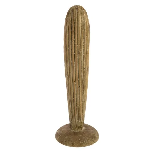 Benzara Wooden Single Column Cactus Accentdecor with Round Base, Brown
