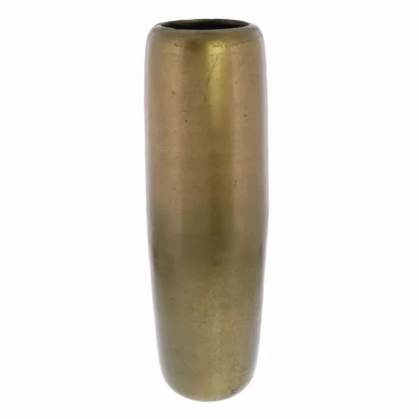 Benzara Modern Style Metal Large Sized Vase with Longitudinal Design, Gold