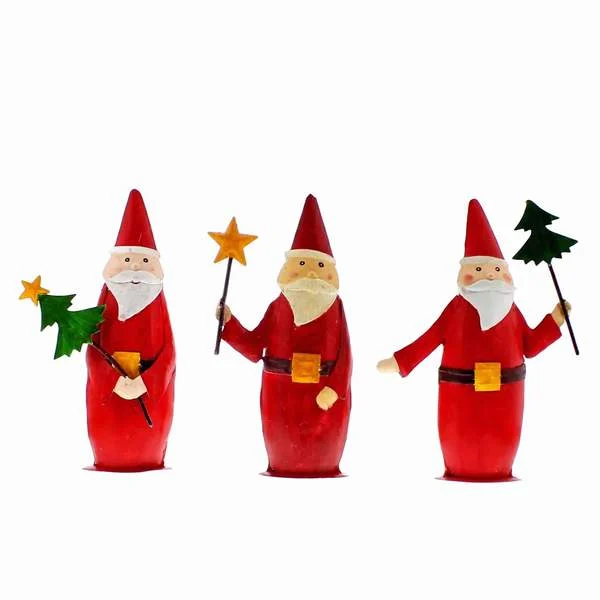 Benzara Modern Style Painted Metal Santa Trio in Different Positions, Red and White
