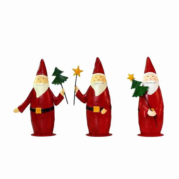 Benzara Modern Style Painted Metal Santa Trio with Star Wands, Red and White