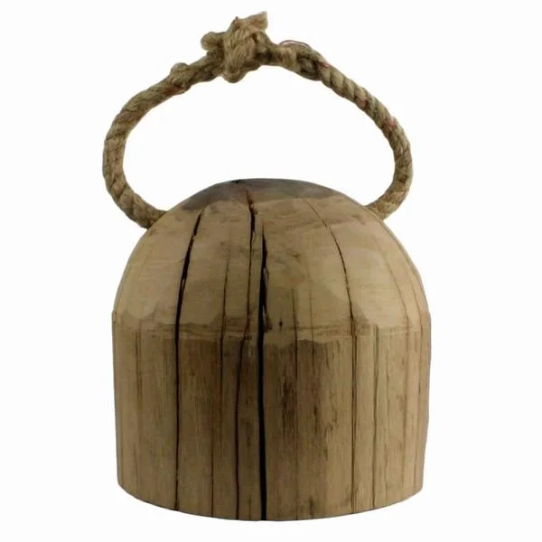 Benzara Traditional Style Round Reclaimed Wood Weight with Rope Loop, Brown