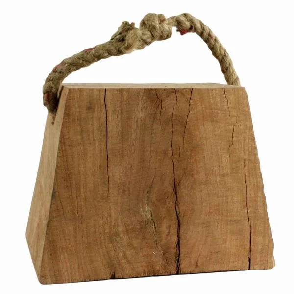 Benzara Traditional Style Rectangular Reclaimed Wood Weight with Rope Loop, Brown