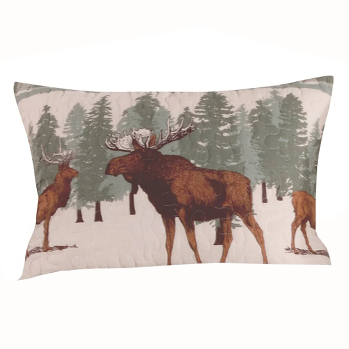 Benzara 26 x 20 Fabric Pillow Sham with Animal and Tree Print, Green and Brown
