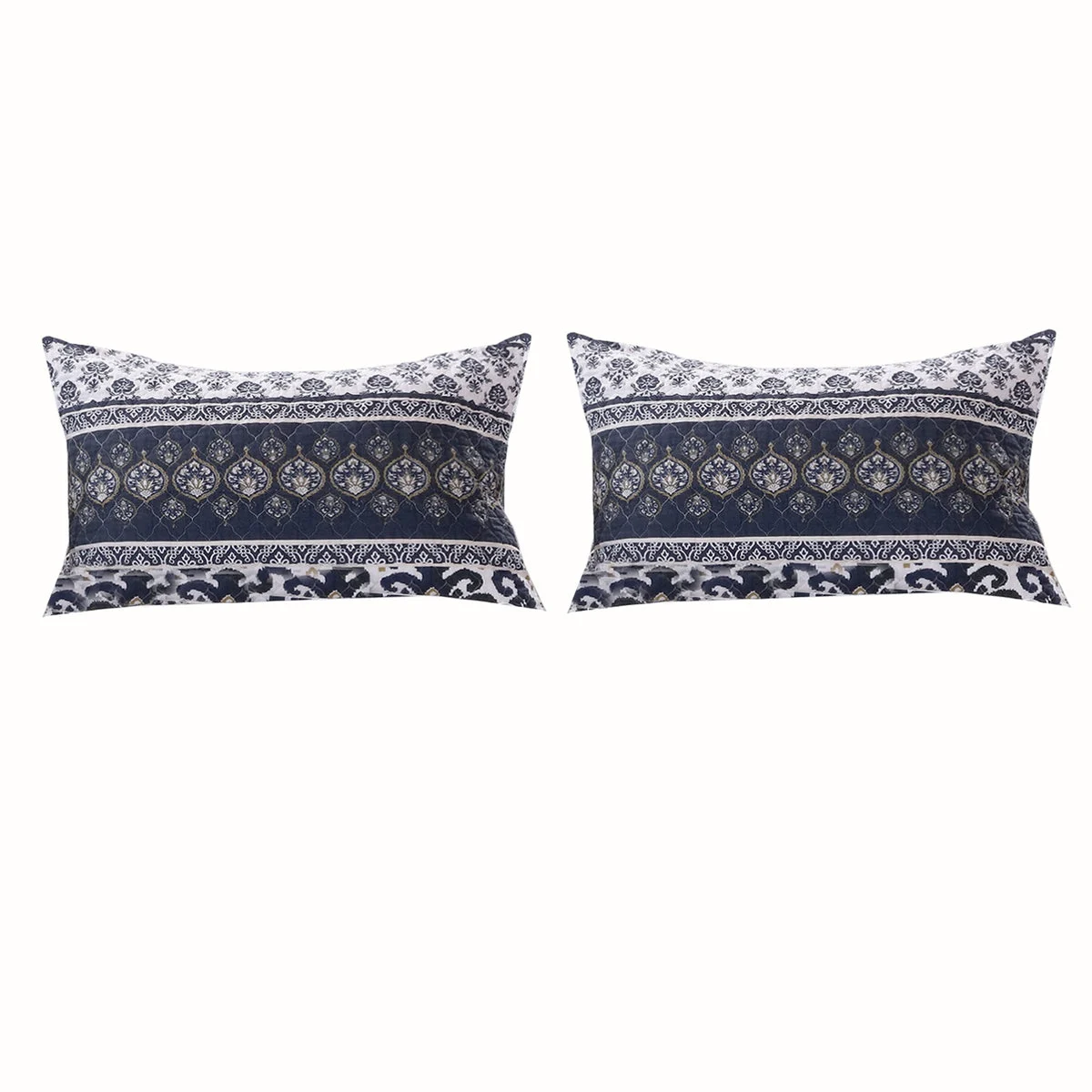 Benzara 36 x 20 Fabric King Pillow Sham with Ikat and Floral Motif, White and Blue