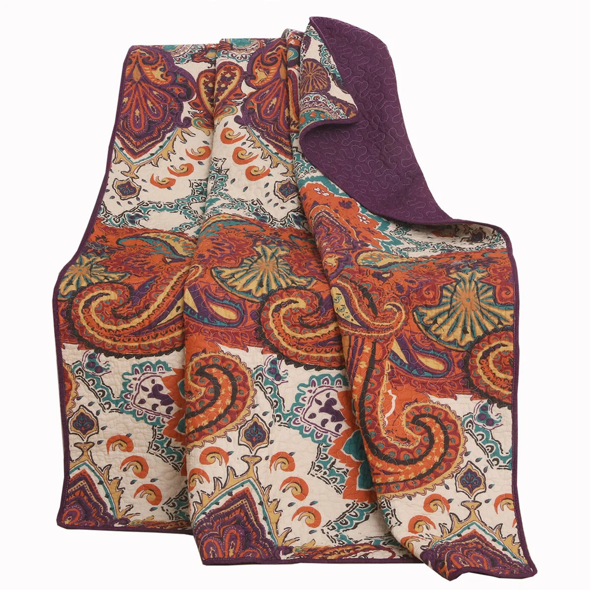 Benzara Bohemian Style Fabric Throw Blanket with Jacobean Pattern, Multicolor