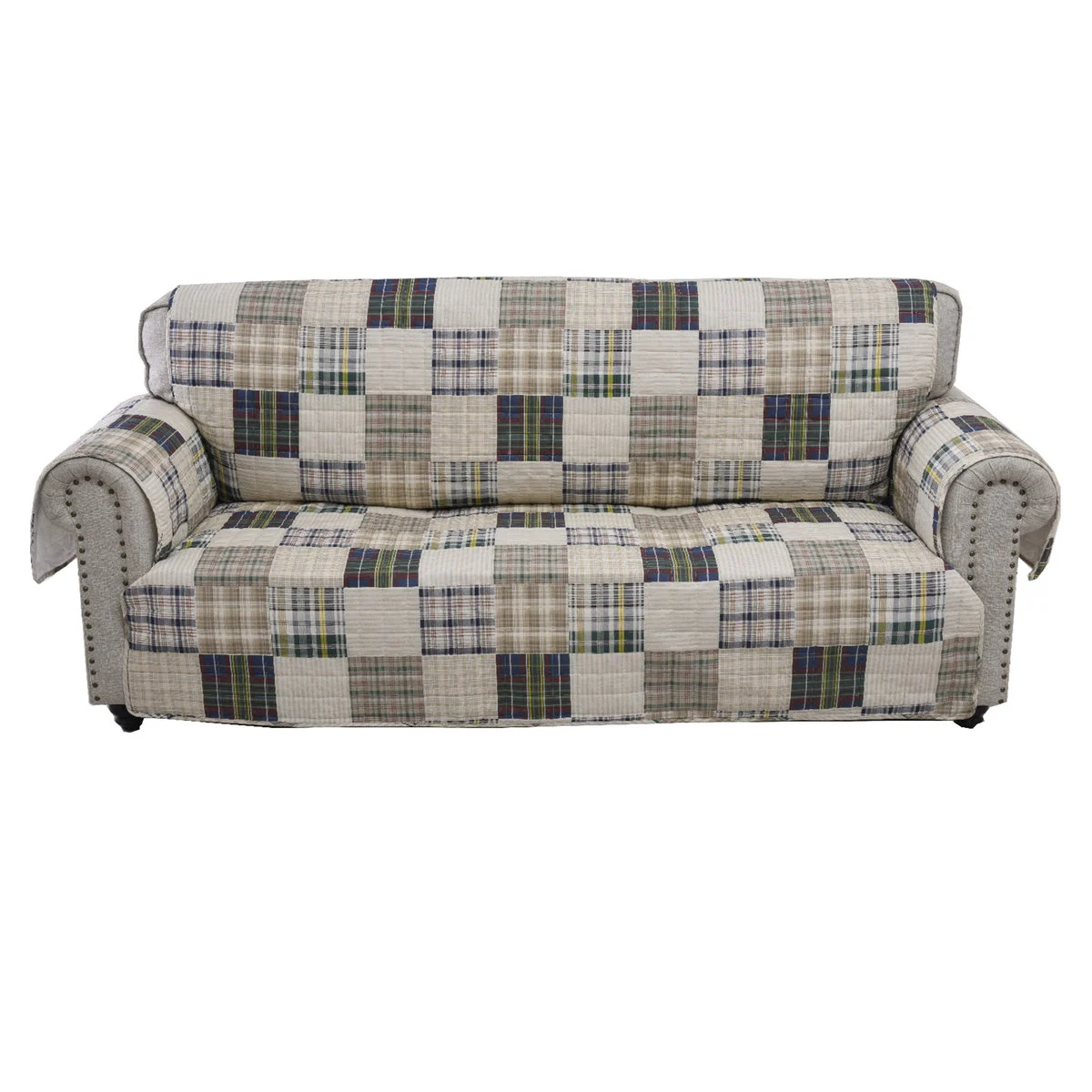 Benzara Waterproof Lining Sofa Protector with Plaid Square Design, Multicolor