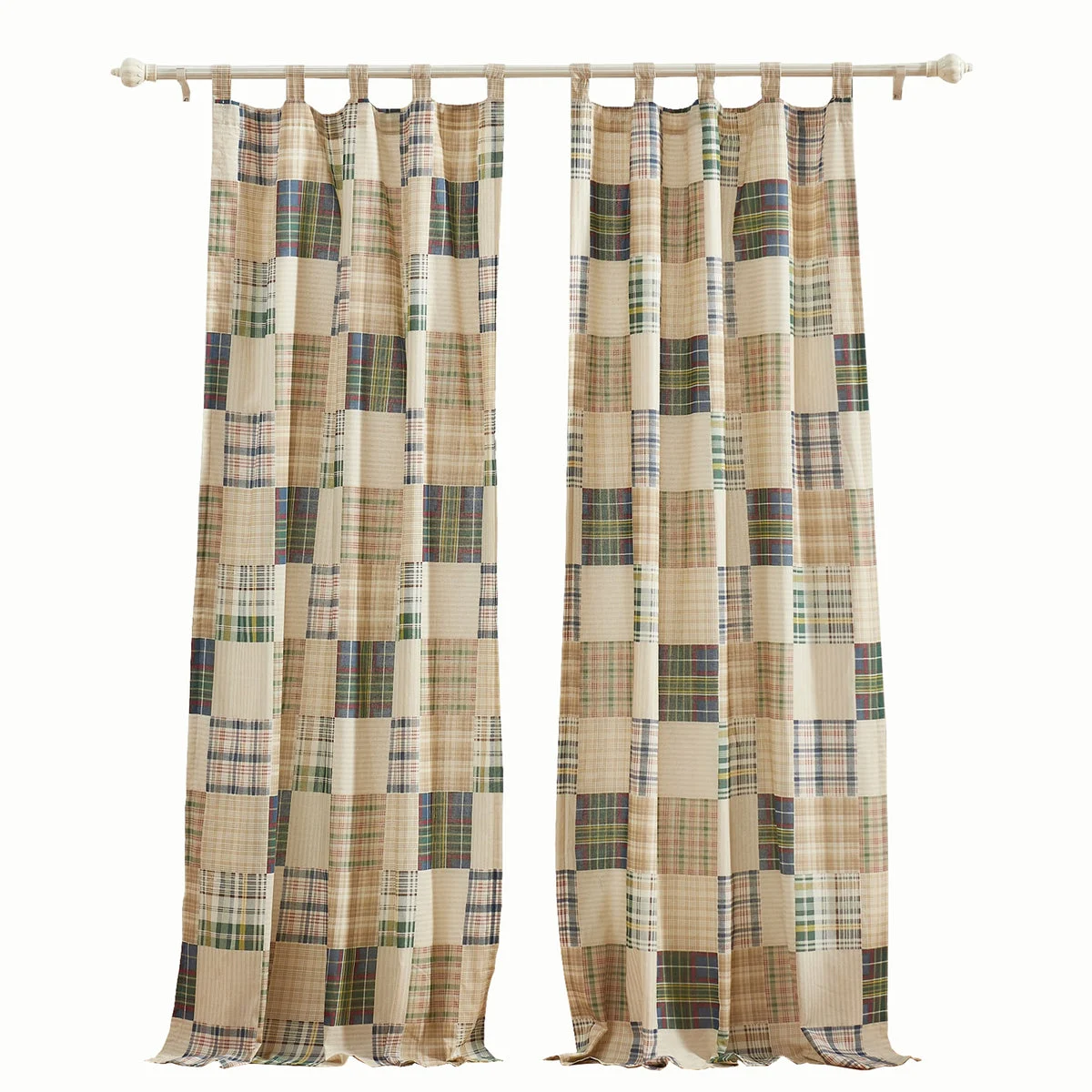 Benzara Plaid Square and Striped Pattern Window Panel, Setof 4, Multicolor