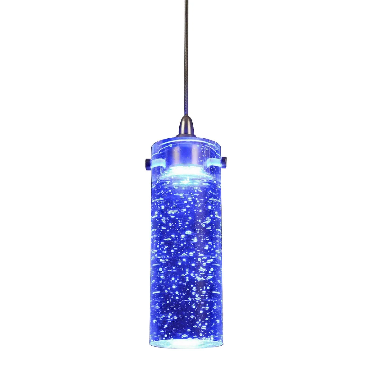 Benzara 1.2W Integrated Led Cylindrical Glass Pendant Lighting with Canopy, Blue