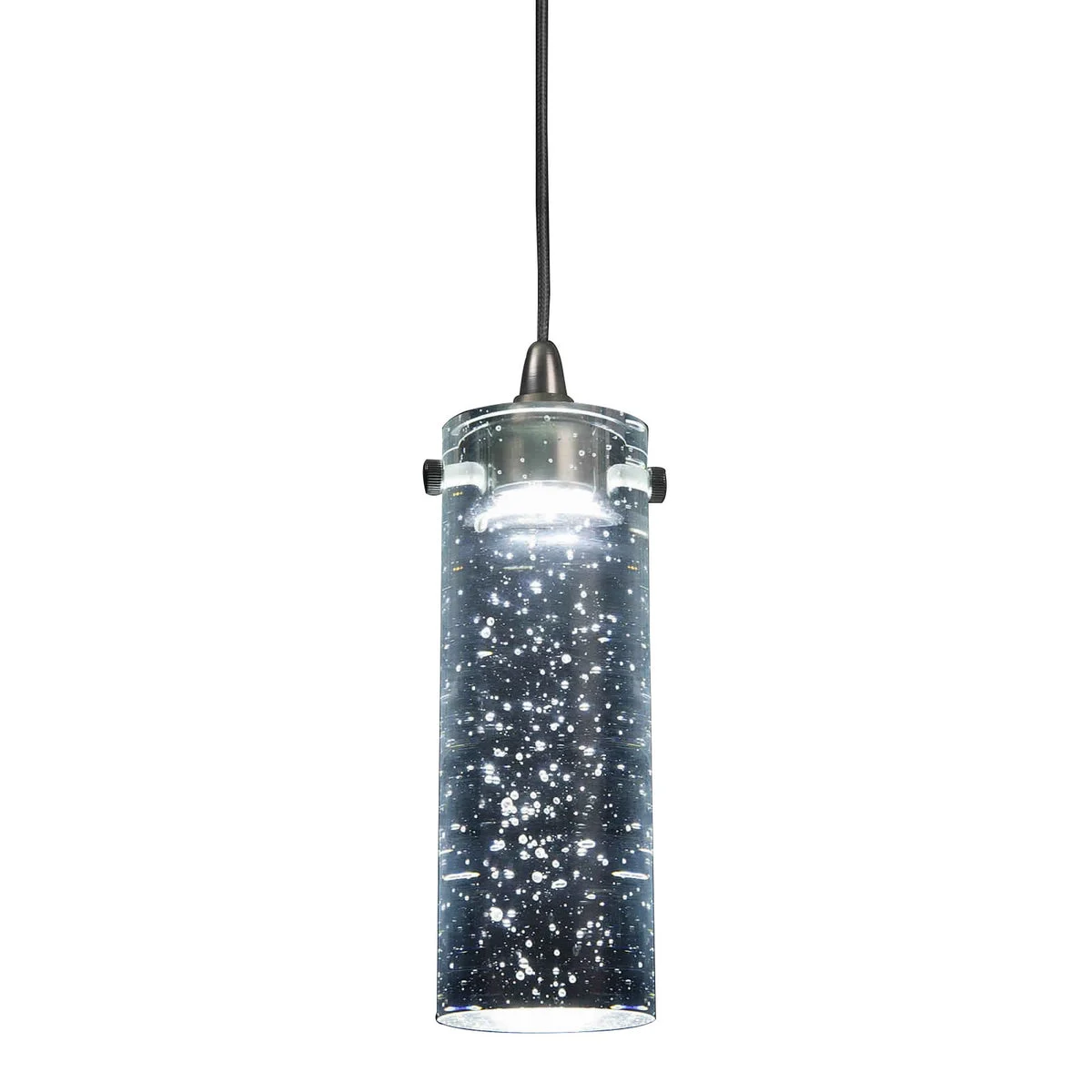 Benzara 1.2W Integrated Led Cylindrical Glass Pendant Lighting with Canopy, Silver
