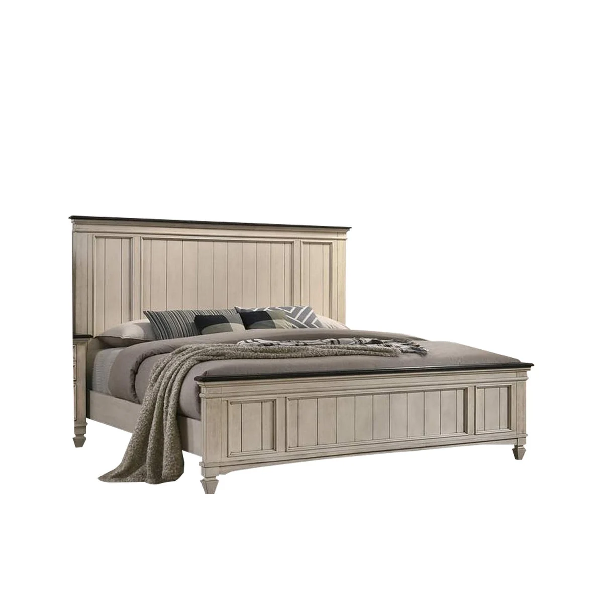 Benzara Cottage style Planked Queen Size Headboard and Footboard, Antique White