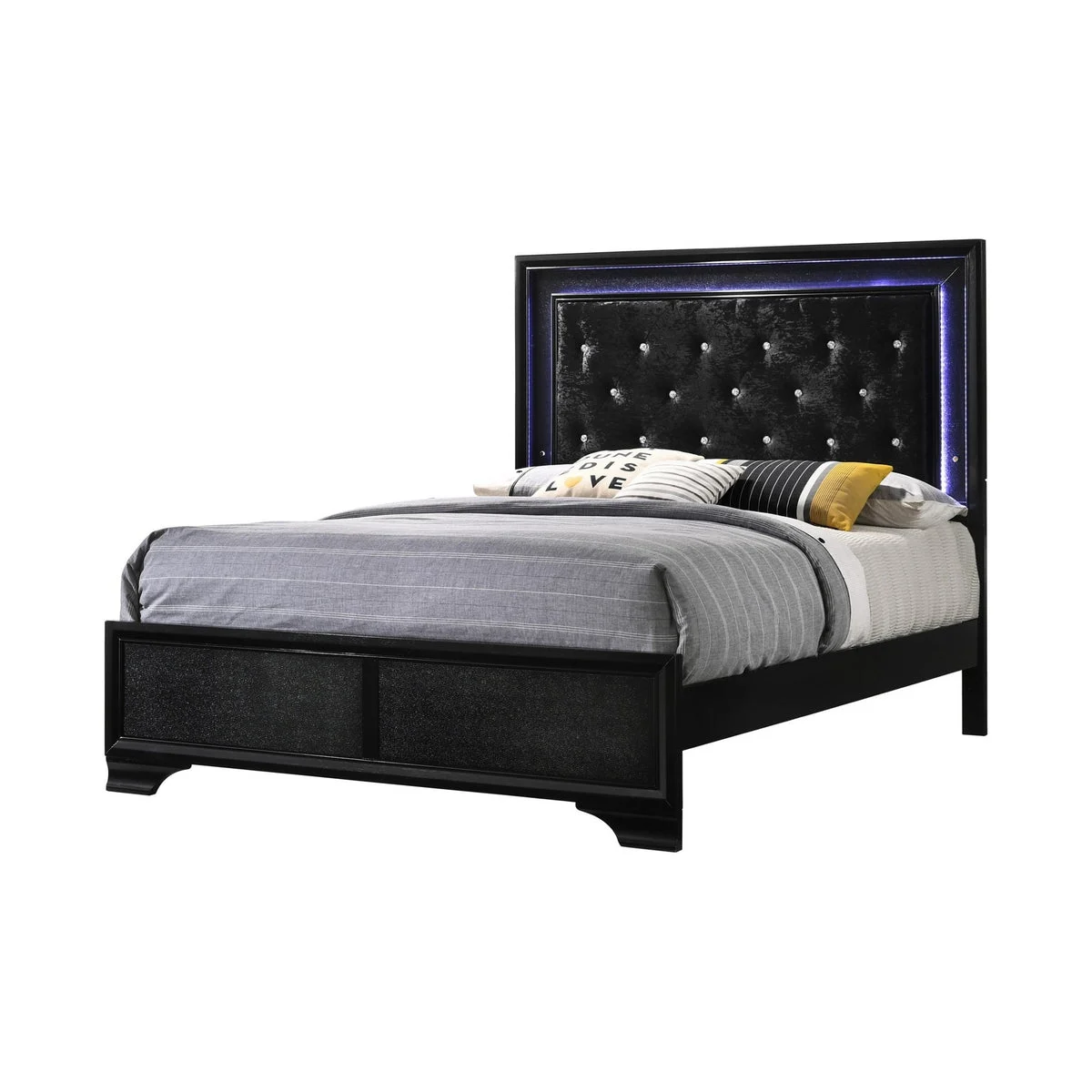 Benzara Led Trim Twin Size Fabric Padded Headboard with Low Footboard, Black