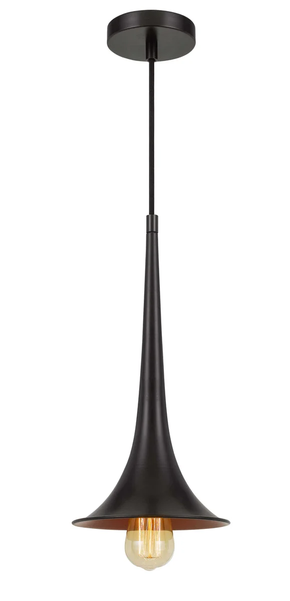 Benzara Trumpet Design Metal Shade Pendant Lighting with 72`` Cord, Black